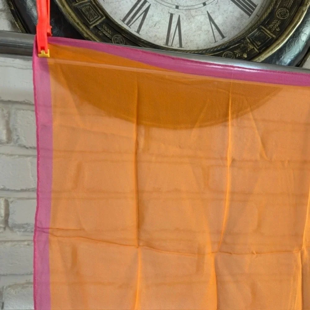 Liz Claiborne Silk‎ Chiffon Y2K Orange Pink Color Block Square Scarf